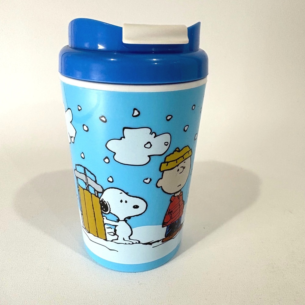 Zak Designs Peanuts Snoopy Charlie Brown Winter Travel Tumbler Mug 12oz Blue